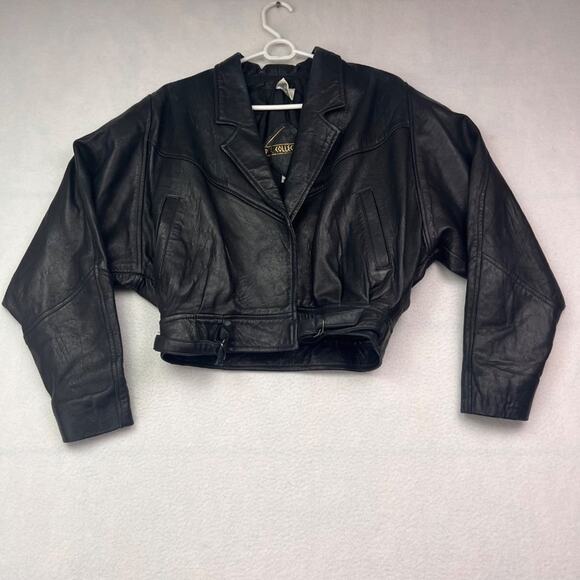 PC Collection Jacket Womens M Black Leather Bomber Moto Biker Rider - Picture 2 of 16